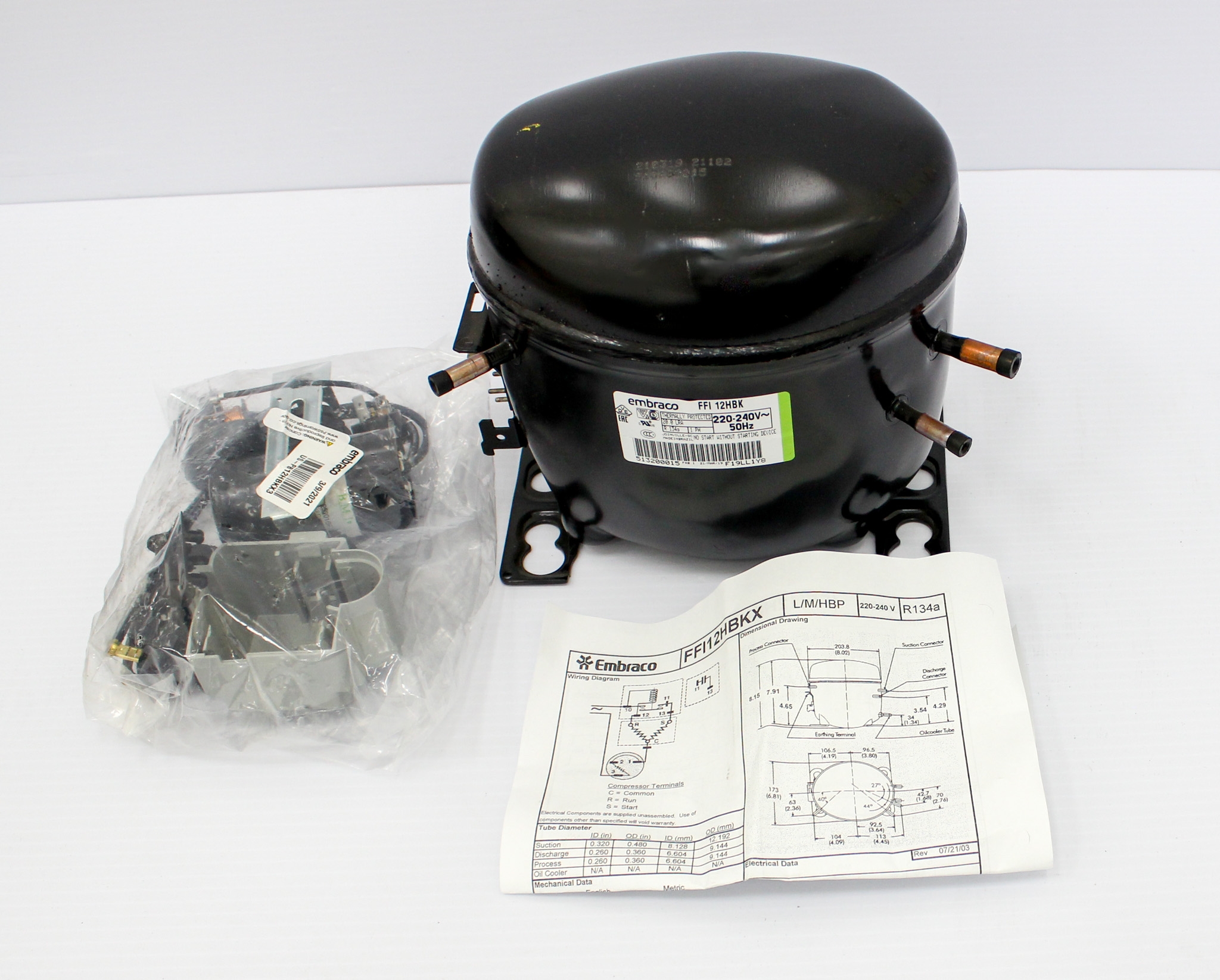 Embraco FFI12HBK Refrigeration Compressor 1/3 HP R-134A New Open Box