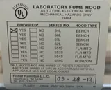 Hamilton SafeAire II Fume Hood UL 1805 Compliant with Gas Valves