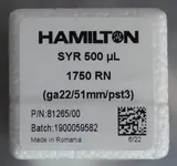Hamilton 500uL Gastight Syringe 22 Gauge 1700 Series RN Model CSP81265