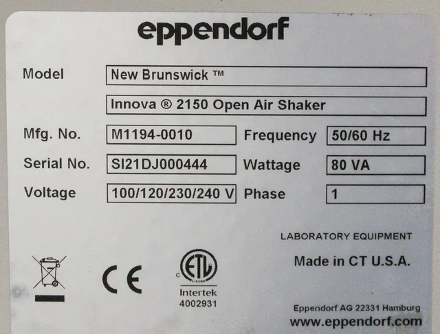 Eppendorf/New Brunswick Innova 2150 Open Air Shaker, 500RPM, Used Condition