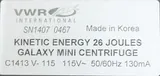 VWR Kinetic Energy 26 Joules C1413 Centrifuge 6000 RPM Microfiltration