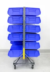 AkroBins Mobile Bin Rail Floor Rack with Blue Bins, Double Sided, Steel Rails