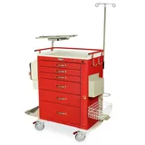 Harloff M-Series Tall Emergency Crash Cart, 6 Drawers, Hammertone Red