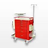 Harloff M-Series Tall Emergency Crash Cart, 6 Drawers, Hammertone Red