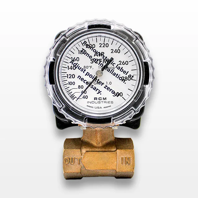 RCM Flo Gage Flowmeter NPT Port, 3-20 GPM, 212F, 180 Max PSI, Bronze
