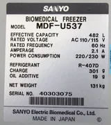 Sanyo MDF-U537 Biomedical Freezer, Cold Storage, Reaches -38C, 120V 60Hz