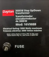 Dayton 3000W Step Up/Down Transformer 16V988B Unidirectional Power Converter