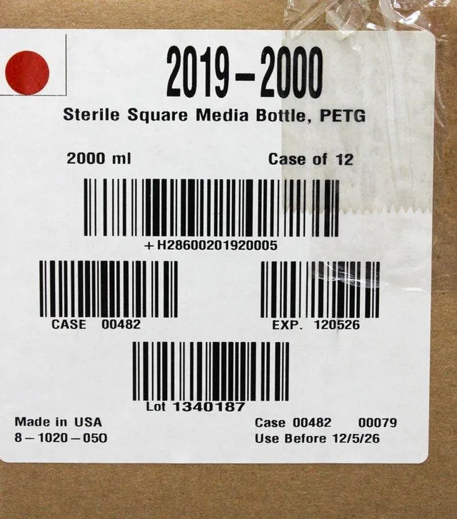Thermo Scientific 2019-2000 Sterile Media Bottle PETG Case of 12, Lab Use