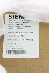 Siemens LGSEC11S16BBBT Laboratory Room Supply Air Terminal New Unused