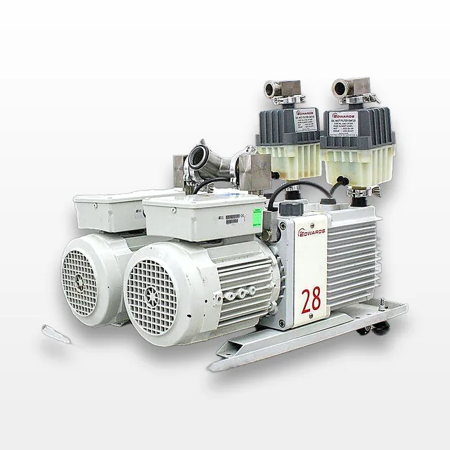 Edwards Dual E2M28 Vacuum Pump Set with Drip Pan, Dual-Stage, Quiet Operation