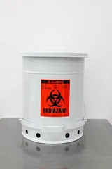 Justrite 6 Gal. Biohazard Waste Can, Steel, Foot-Operated, Self-Closing, White