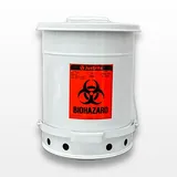 Justrite 6 Gal. Biohazard Waste Can, Steel, Foot-Operated, Self-Closing, White