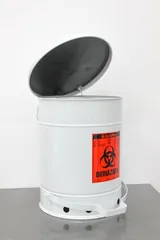 Justrite 6 Gal. Biohazard Waste Can, Steel, Foot-Operated, Self-Closing, White