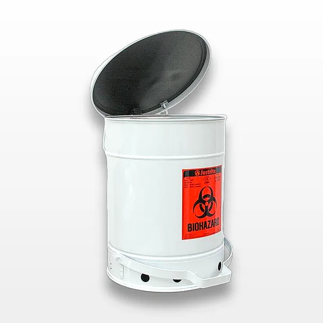 Justrite 6 Gal. Steel Biohazard Waste Can, Foot-Operated, Self-Closing Lid