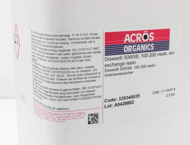 Acros Organics Dowex 50WX8 Ion Exchange Resin, 2.5kg for Cation Exchange
