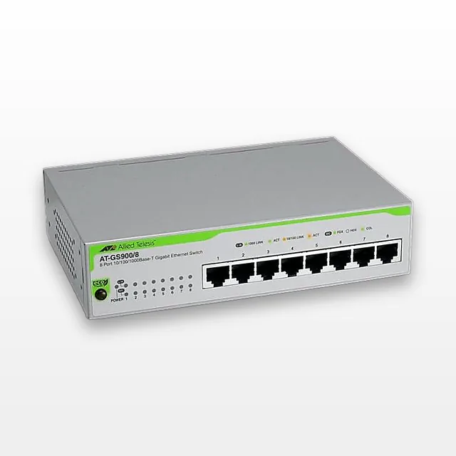 Allied Telesis AT-GS900/8 Ethernet Gigabit Desktop Switch, Auto-Configuring