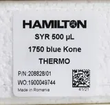 Hamilton P/N: 208828 500 uL SYR 1750 Syringe for Precision Liquid Handling
