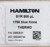 Hamilton SYR 500 uL, 1750 Blue Kone Syringe P/N: 208828 New Unused