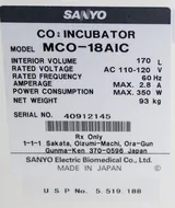 Sanyo MCO-18AIC CO2 Incubator Stainless Steel 170L, Temp Range 5-50C