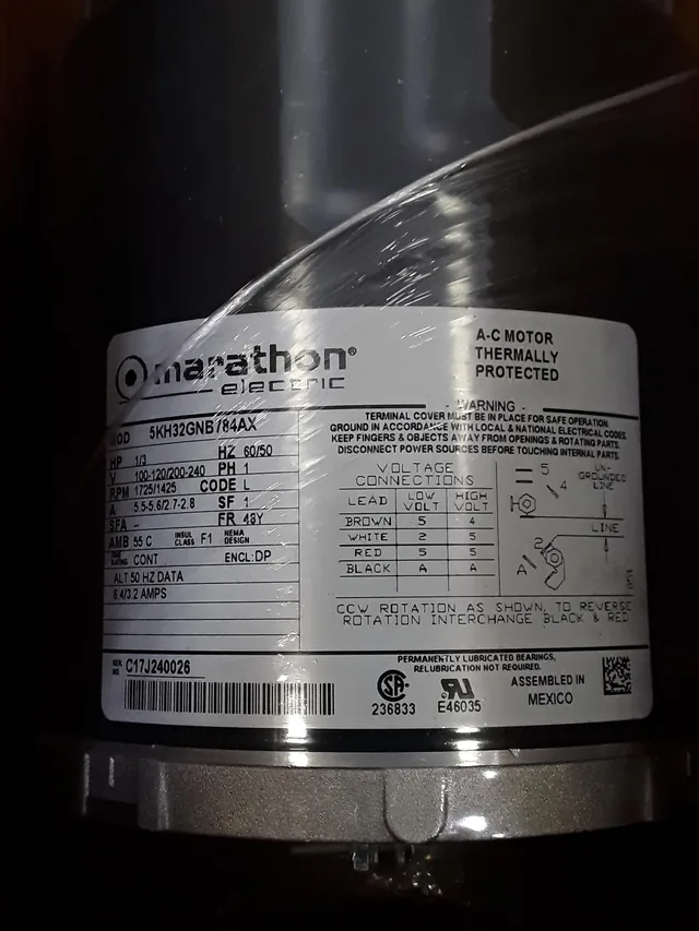 Marathon Electric Marathon Motor 5KH32GNB784AX 1/3 HP Industrial Motor