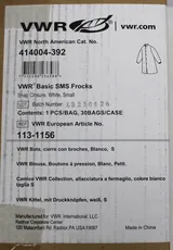VWR Basic Frocks 113-1156 SMS Fluid-Resistant Apparel Latex-Free