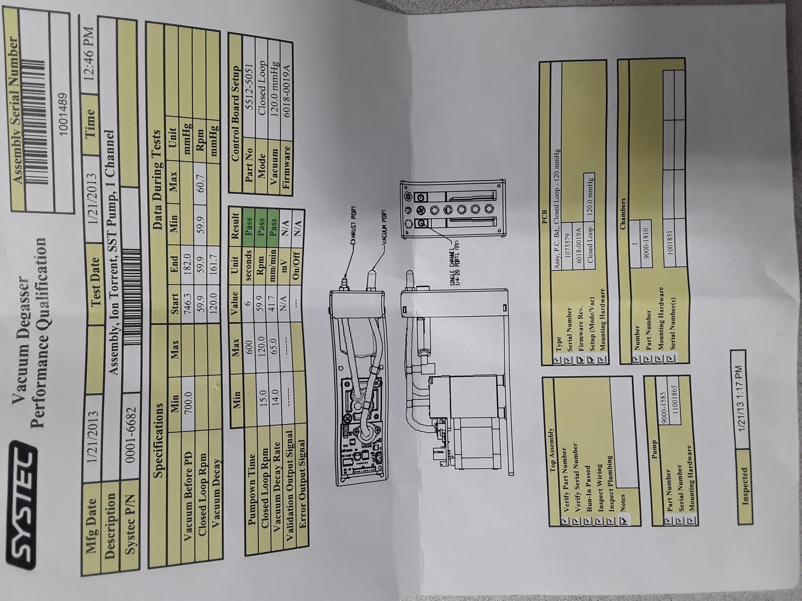 Systec Ion Torrent SST Vacuum Pump 1 Channel Turn-Key System Installed