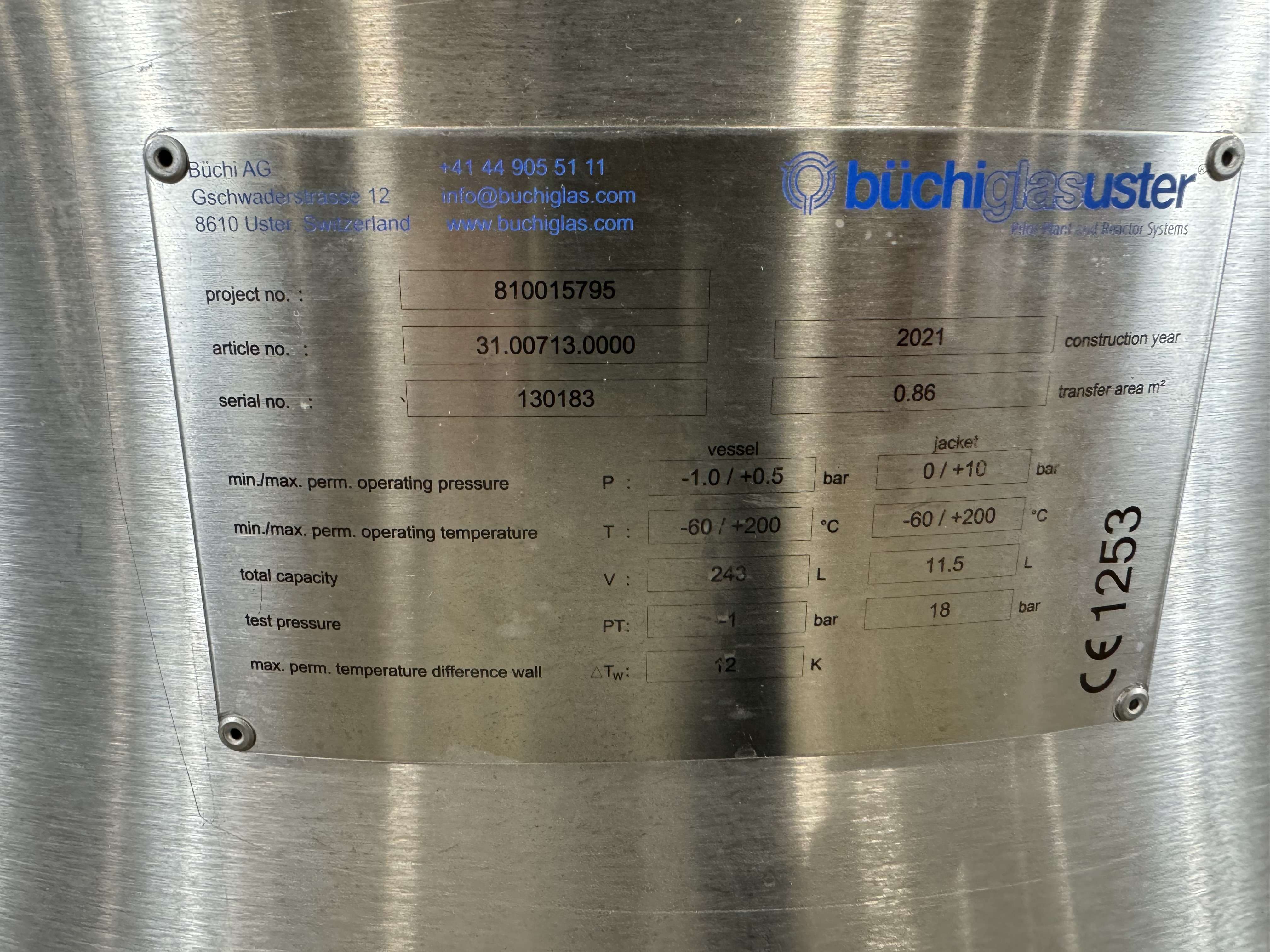 BUCHI Custom Buchi Pilot Plant Evaporator Chemical Reactor 243L -80C Unit