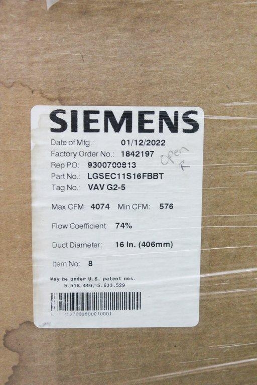 Siemens LGSEC11S16FBBT Laboratory Room Supply Air Terminal, New Equipment