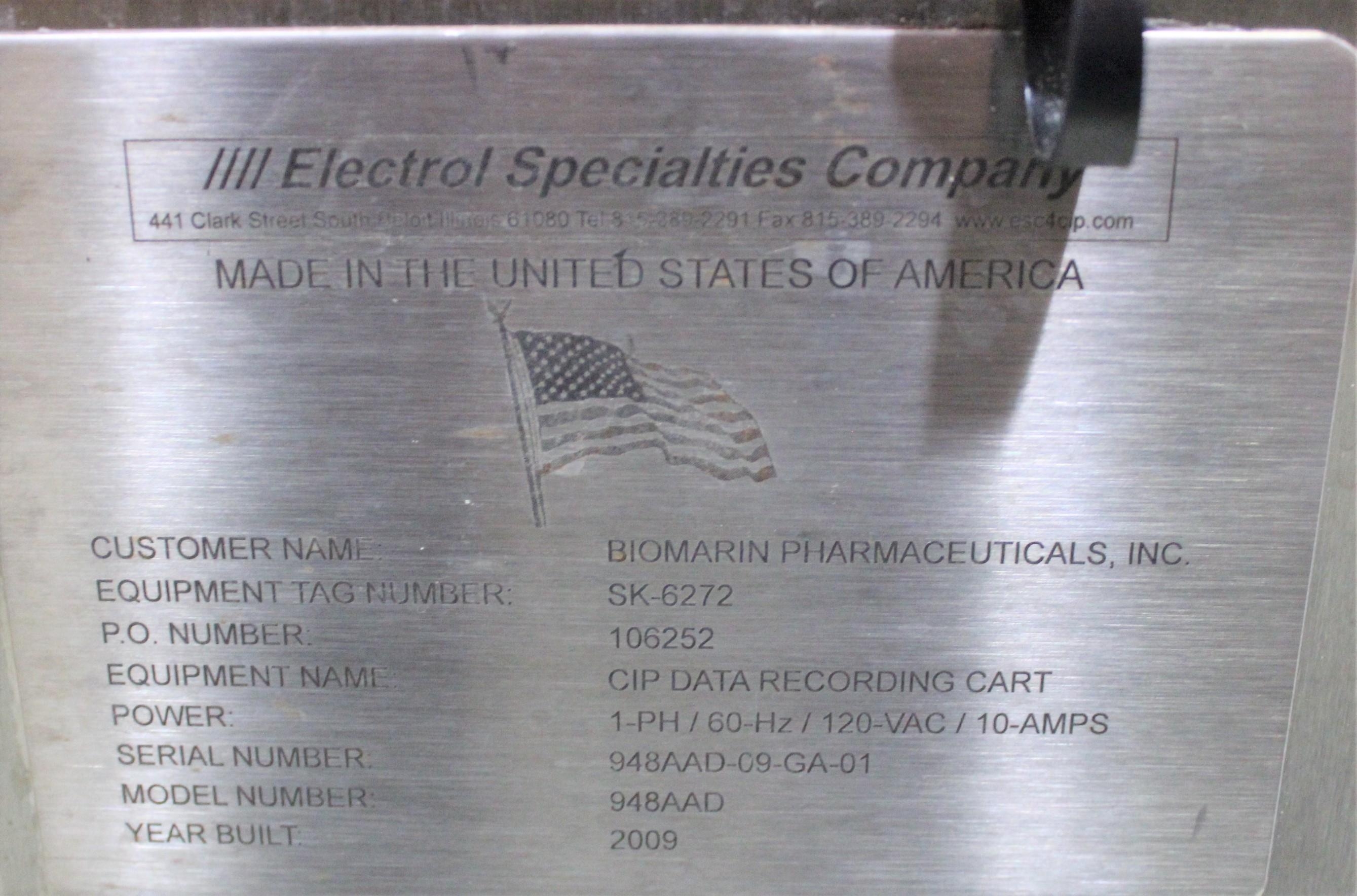 Electrol Specialties Company CIP Data Recording Cart 948AAD Stainless Steel