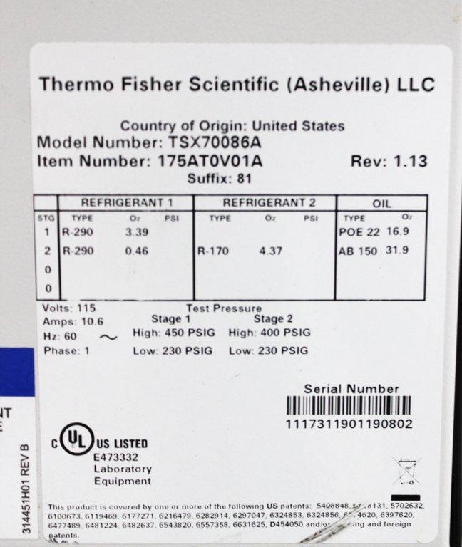 Thermo TSX70086A Freezer Ultra Low -86C Reliable Cryogenic Storage