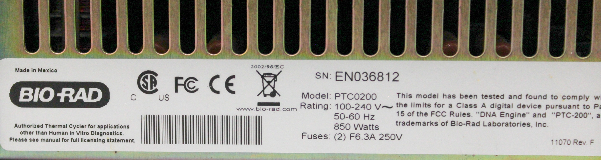 Bio Rad PTC0200 DNA Engine Thermal Cycler 96-Well High Throughput PCR