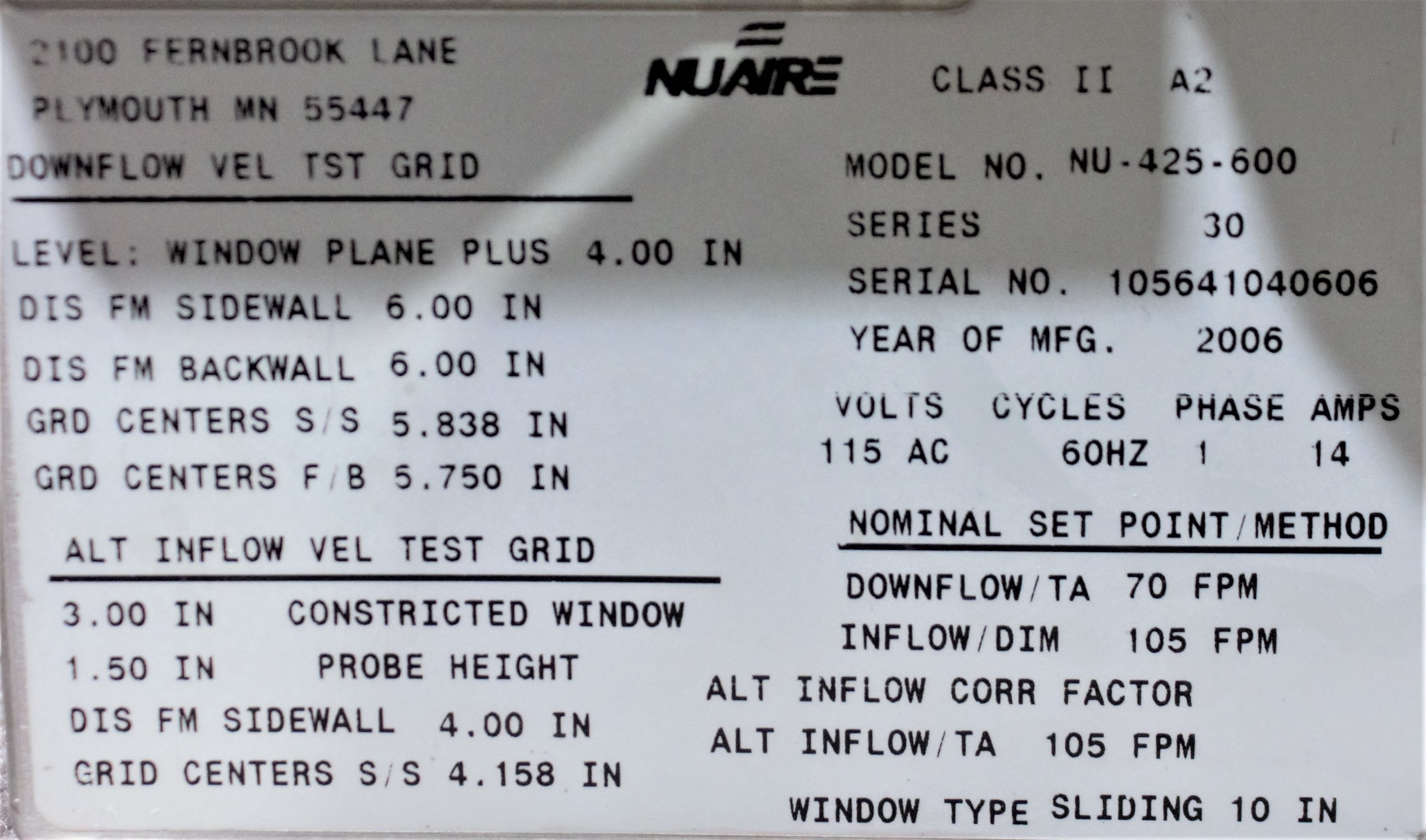 NuAire NU-425-600 Class II Type A2 Biosafety Cabinet, Laminar Flow