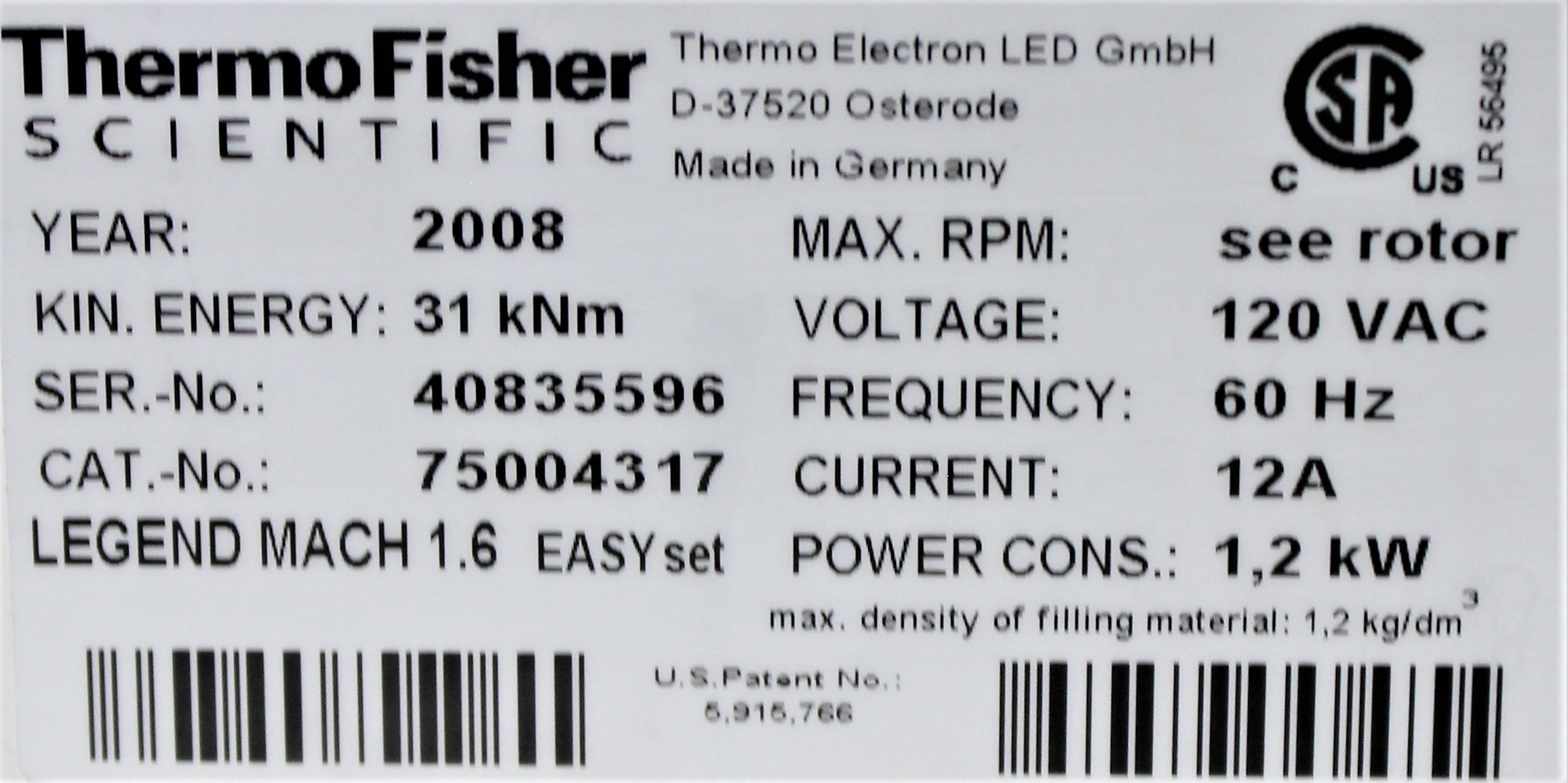 Thermo Legend Mach 1.6 Centrifuge 15000RPM 1.6L Capacity Chassis Opp