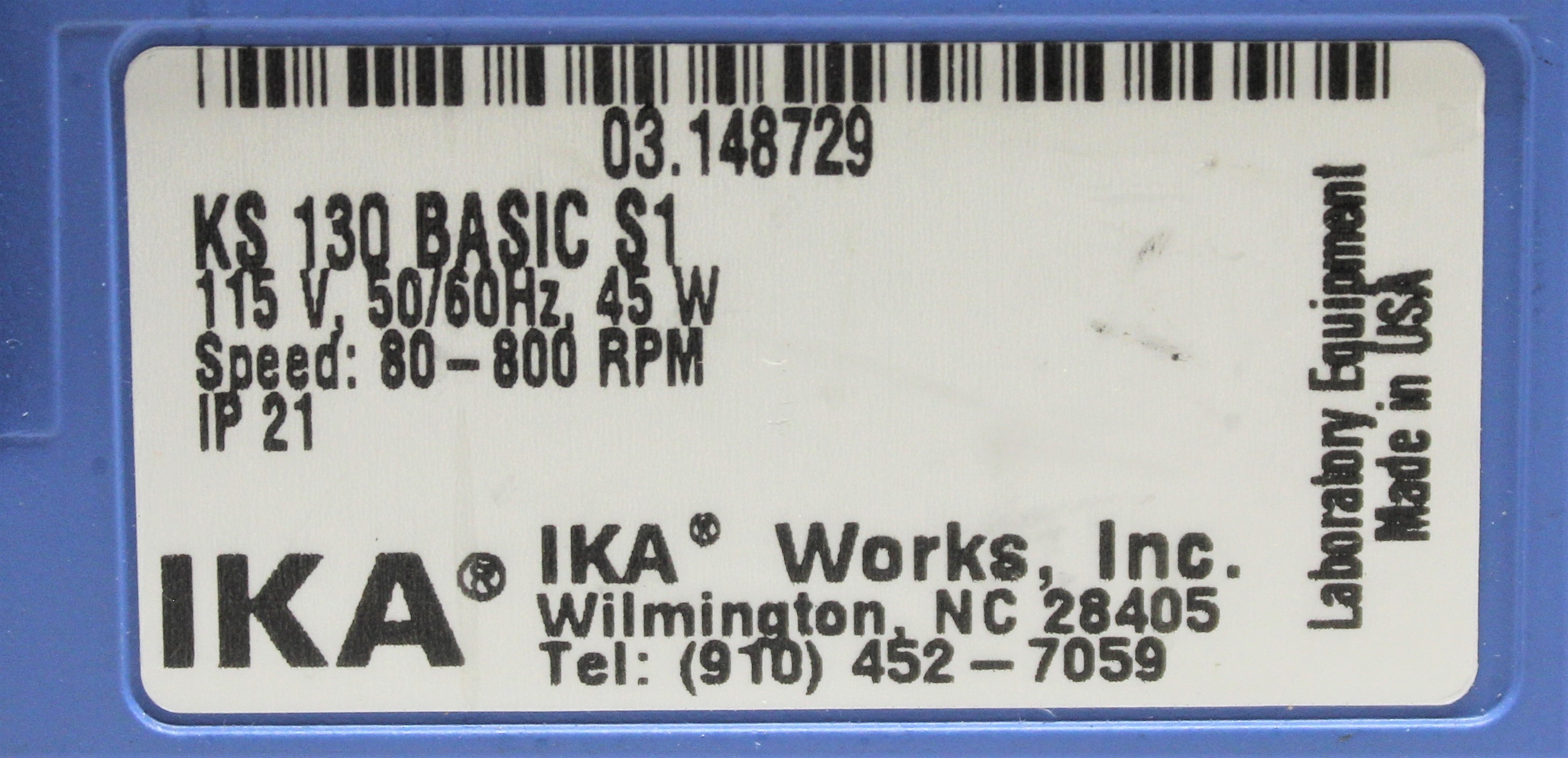IKA KS 130 Basic S1 Orbital Shaker 800 RPM 4.5lb Platform Lab Equipment