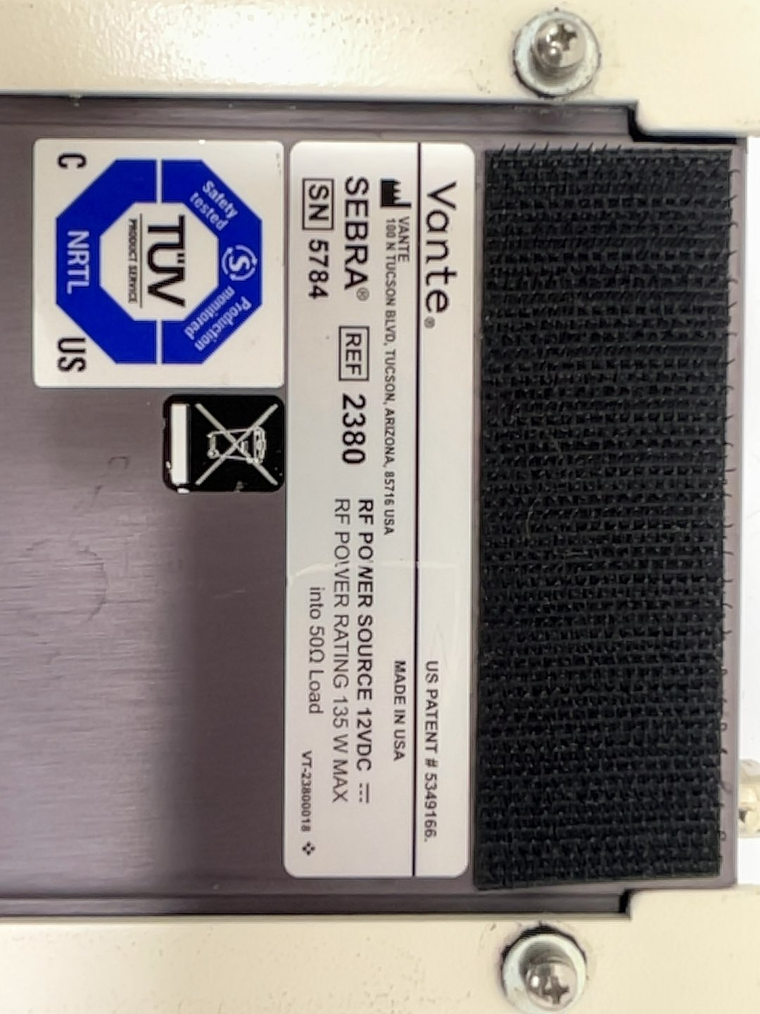 Vante Sebra 2380 RF Tube Sealer Clinical Accessory 12VDC Fair Condition