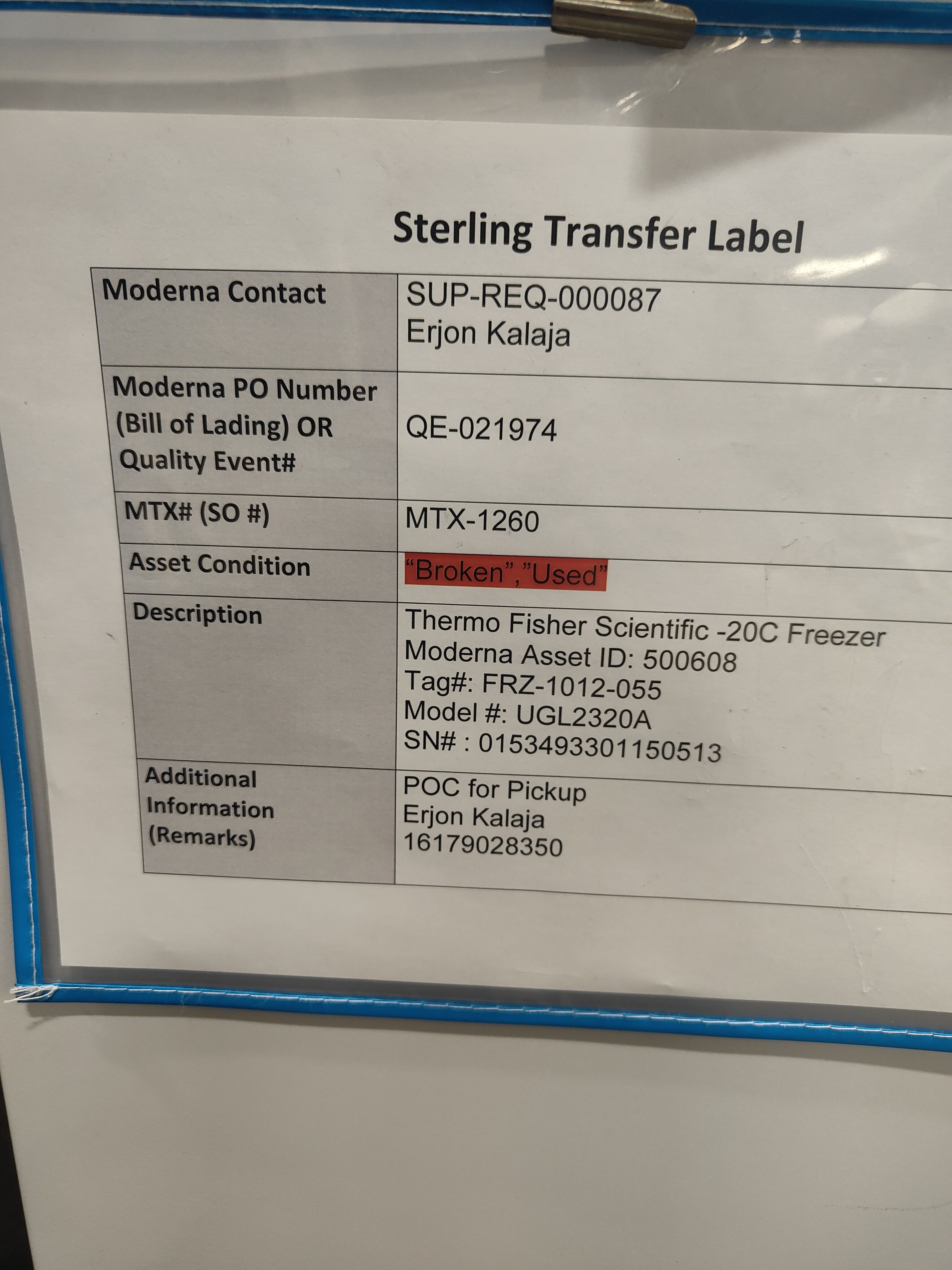 Thermo UGL2320A Freezer Cold Storage Manual Defrost -20C 23 cu ft Capacity