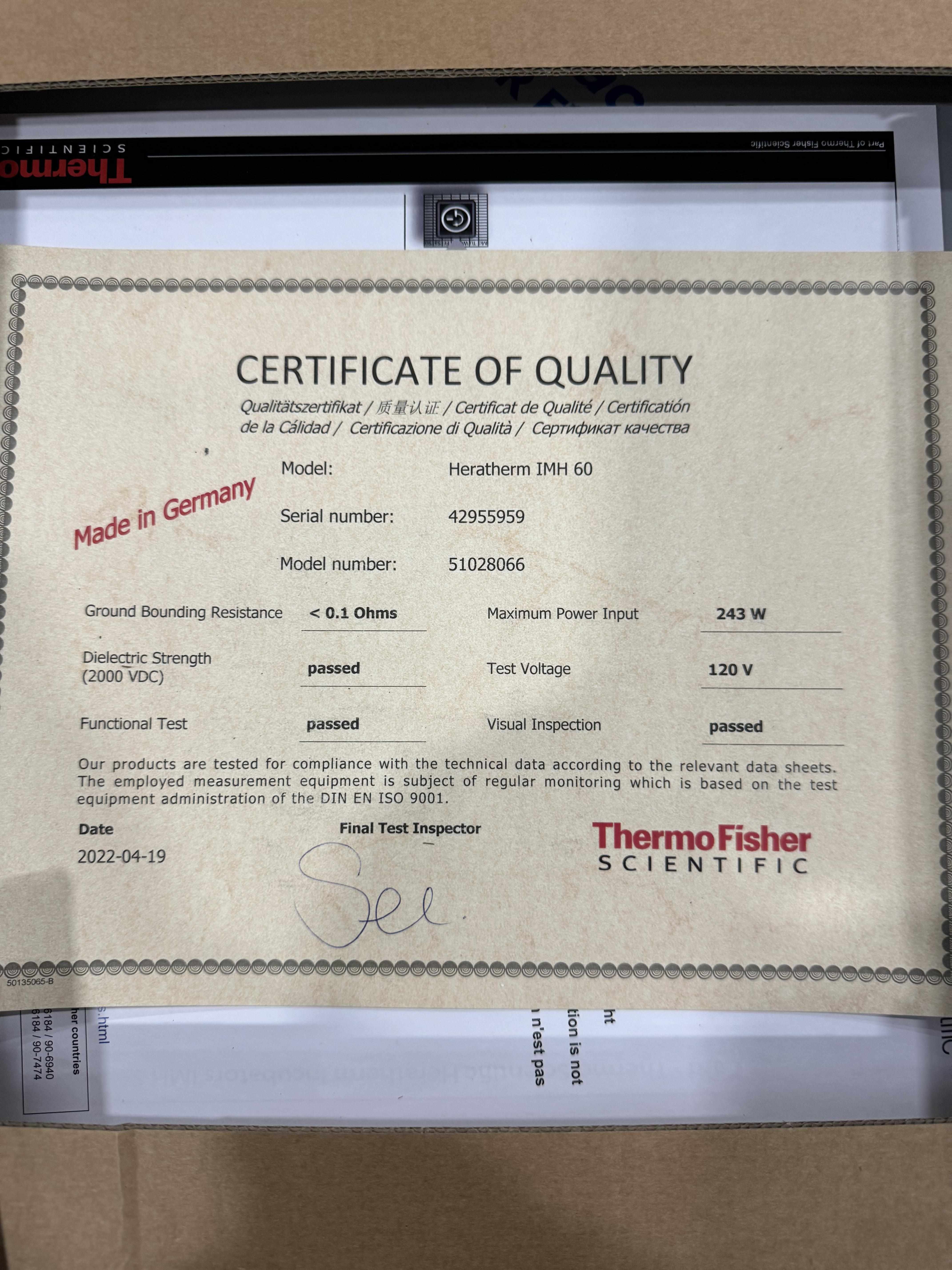 Thermo 51028067 Microbiological Incubator Dual Convection 104L Ambient+5Cto105C