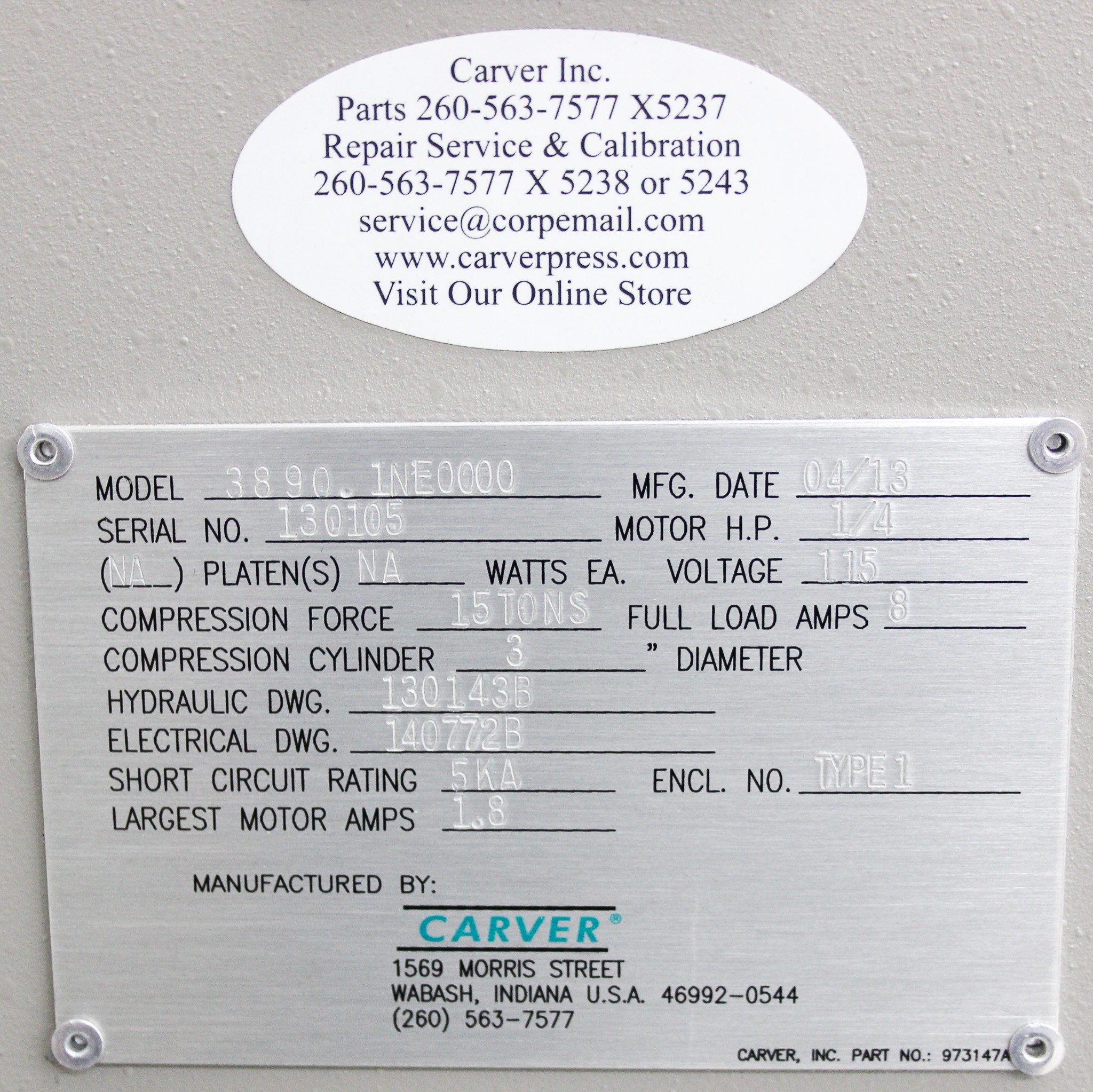 Carver 3890 Hydraulic Lab Press 15 Ton Auto Series Plus Used