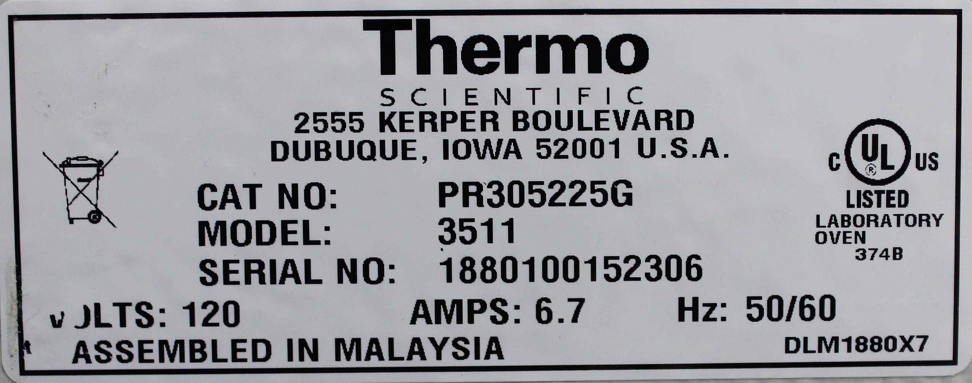 Thermo PR305225G Oven 225C 48.1L Compact Gravity Heating Used USA