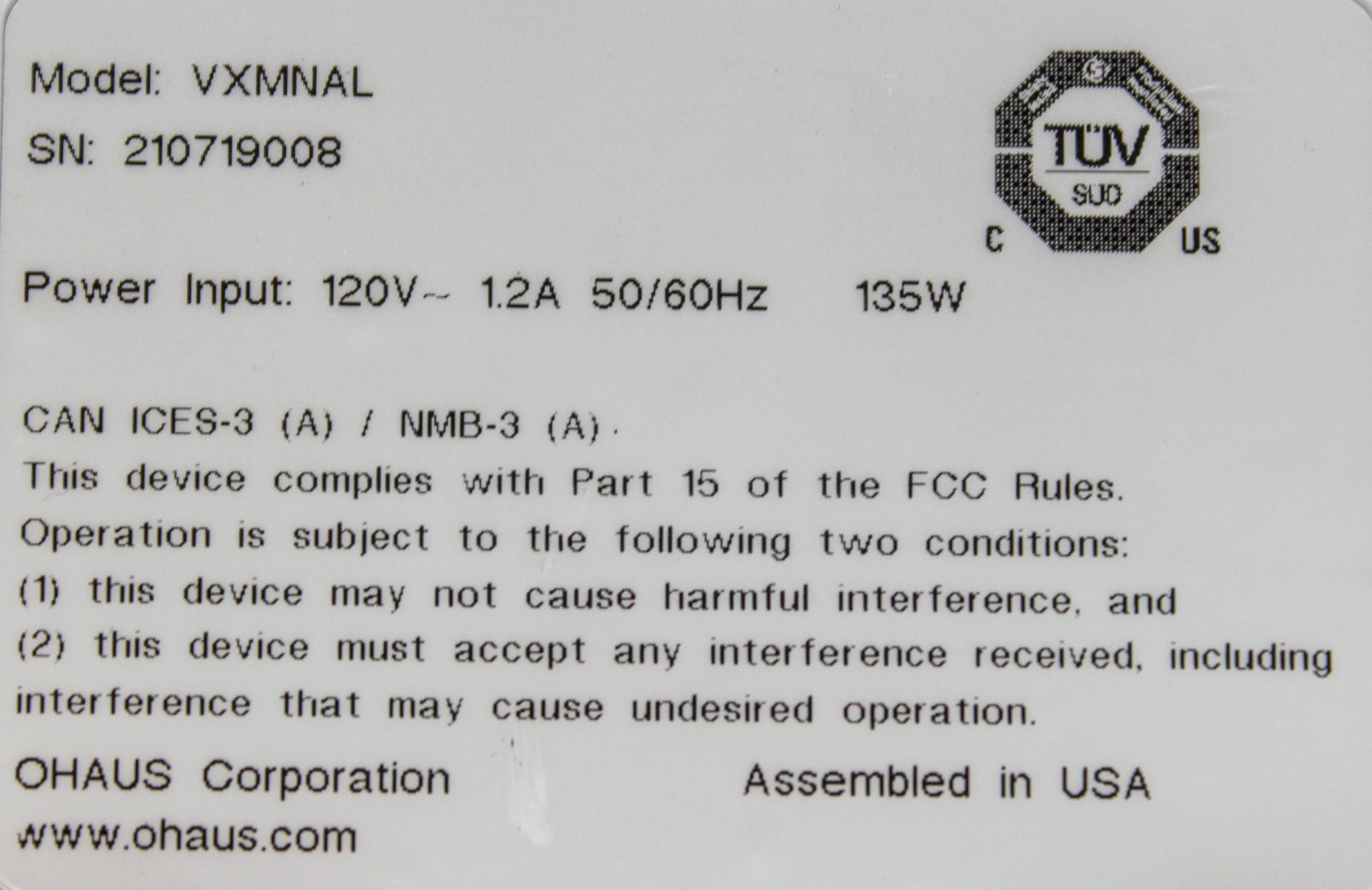 Ohaus VXMNAL Vortex Mixer 300-3200 RPM Analog Control Touch/Continuous