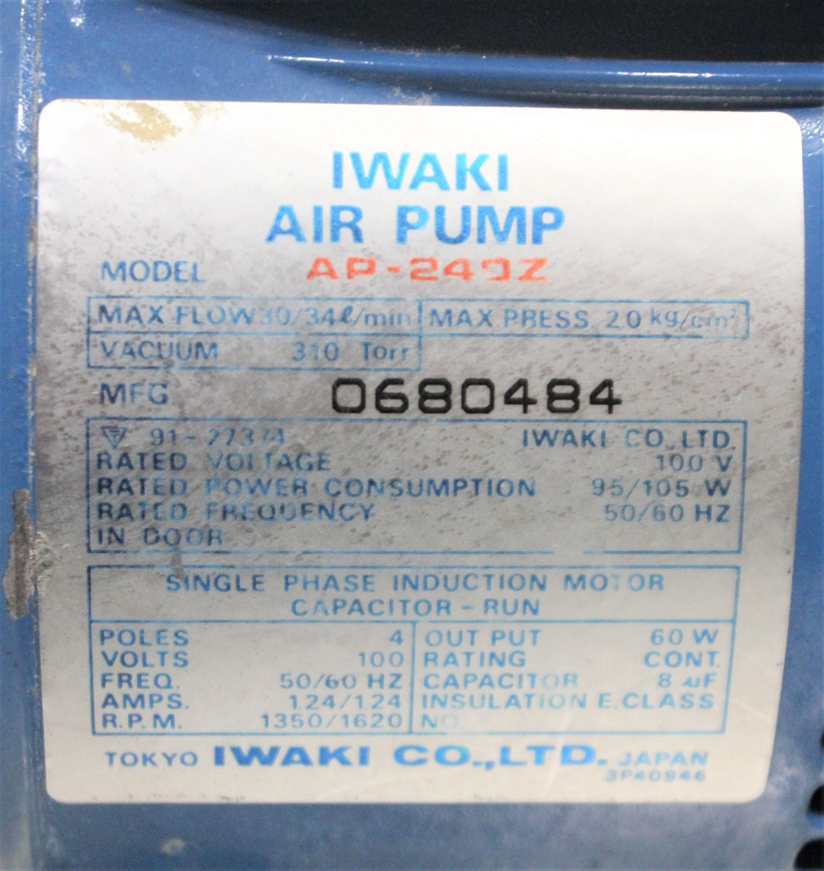 IWAKI AP-24OZ Diaphragm Air Pump for Gas Analysis and Transfer Applications