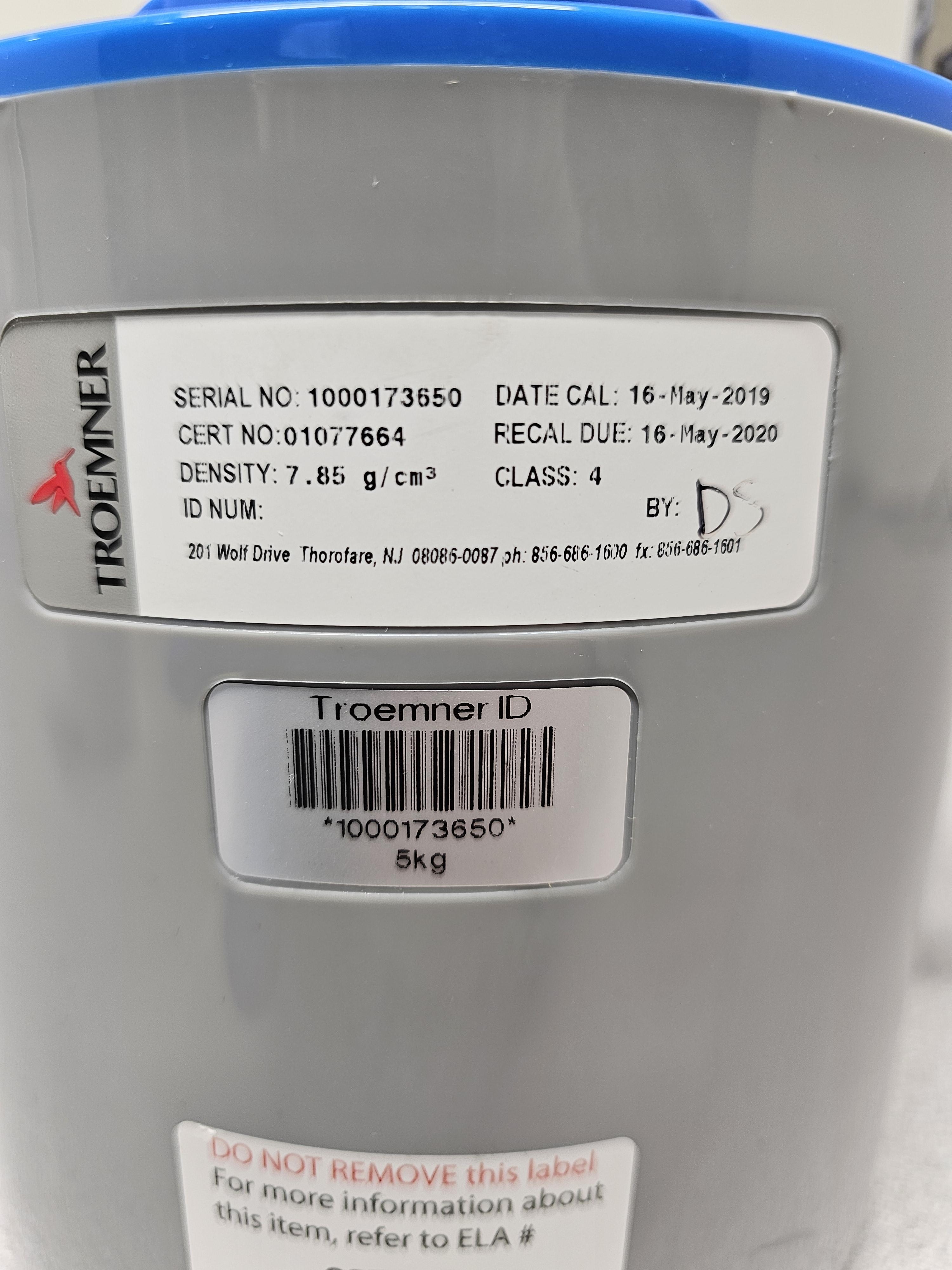 Troemner 5kg Calibration Weight ASTM Class 4 NIST Traceable Lab Use
