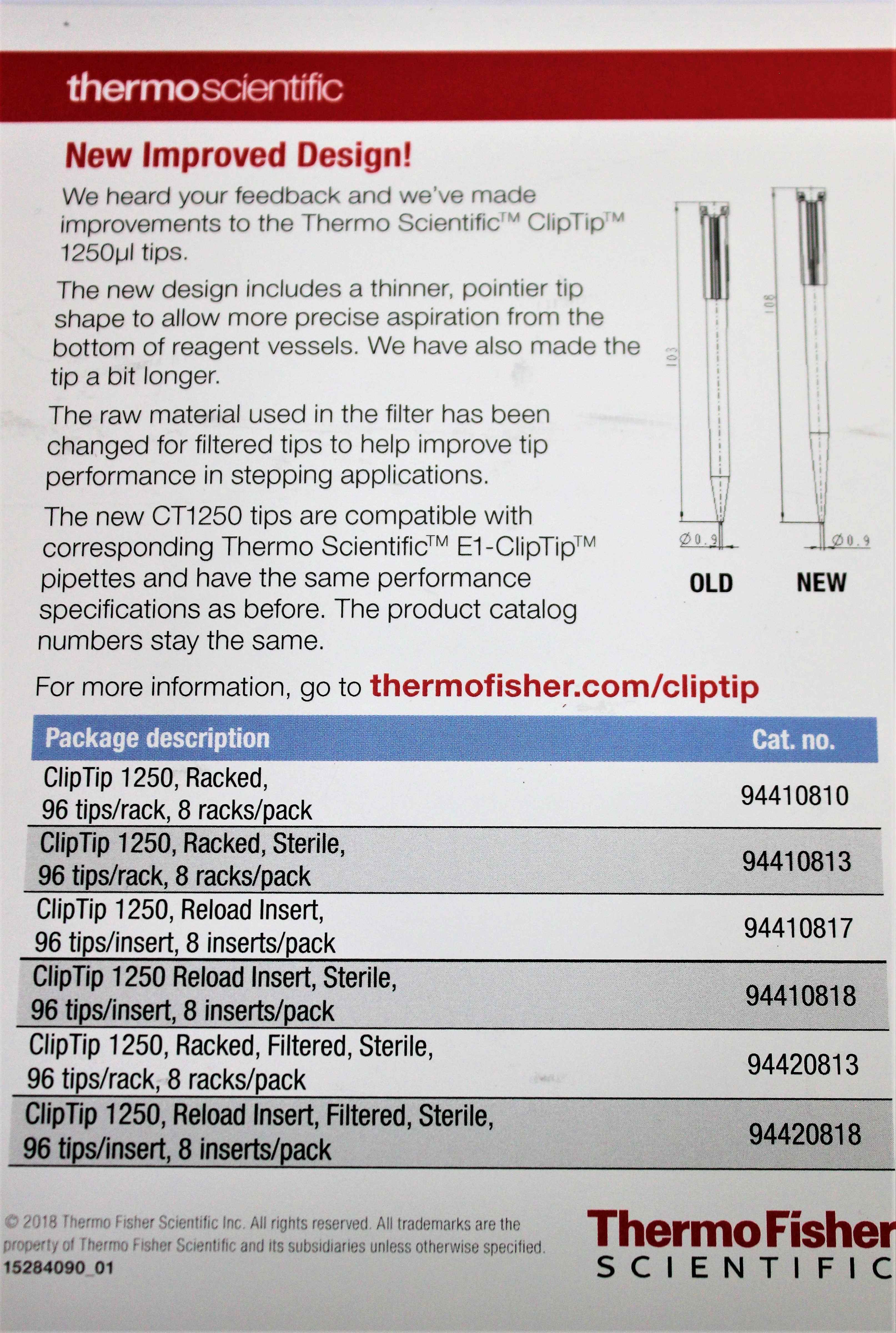 Thermo Clip Tip 1250 Pipet Tips Sterile Low Retention 8x96 Box System