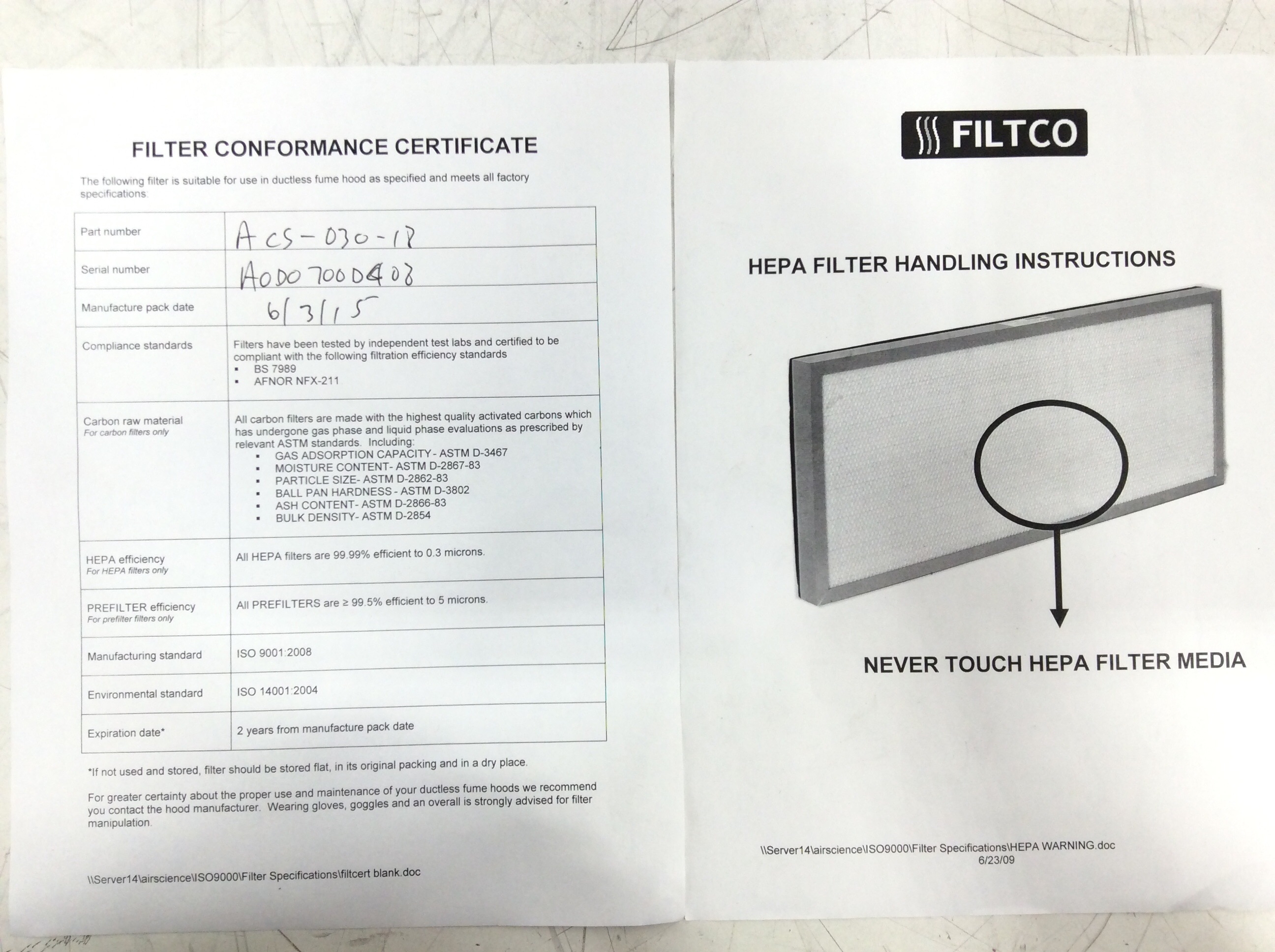 Filtco Hepa ACS-030-18 AirClean AC648 HEPA Replacement Filter