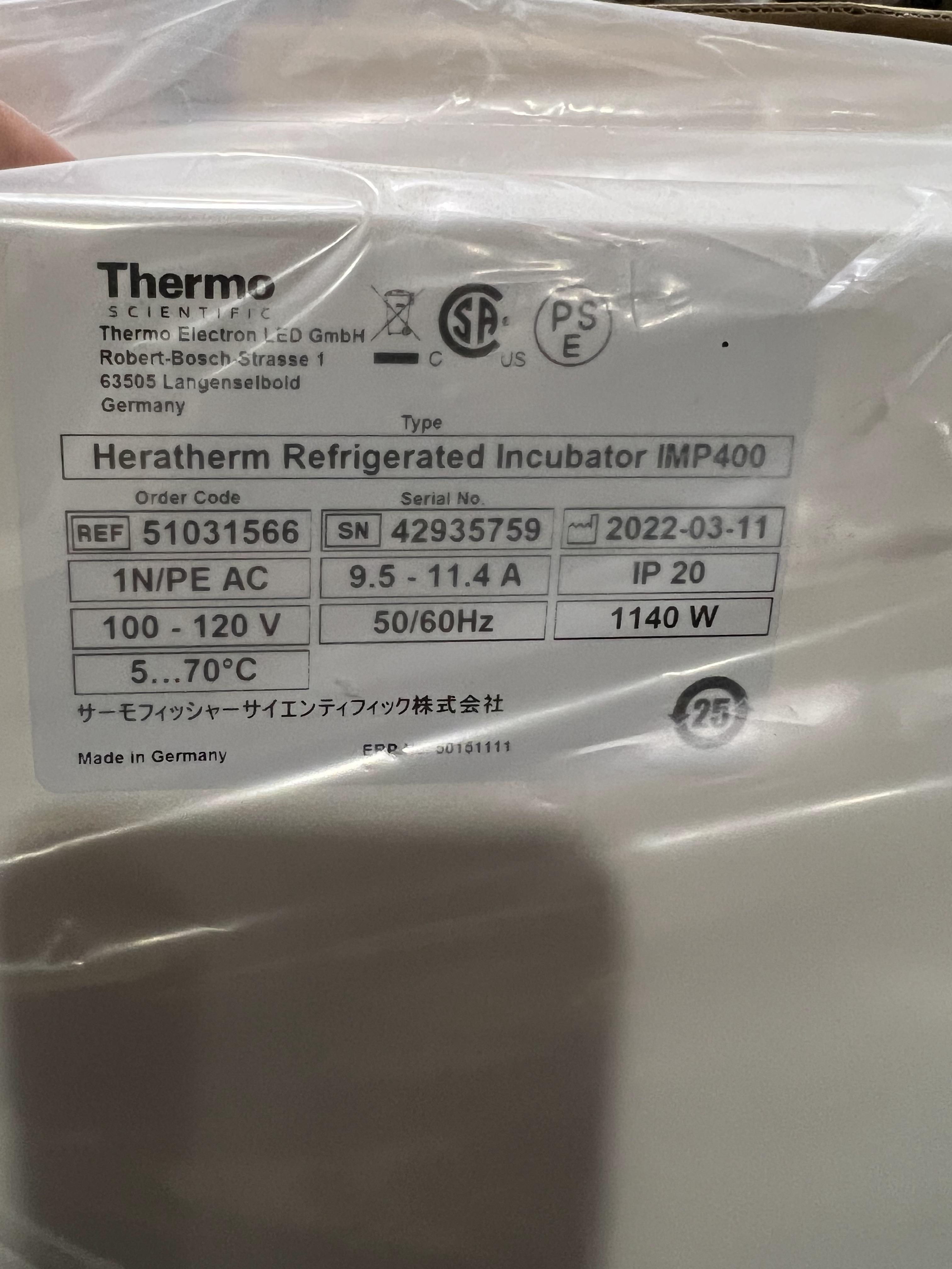 Thermo IMP400 Incubator Refrigerated +5 to +70C 381L Floor Casters