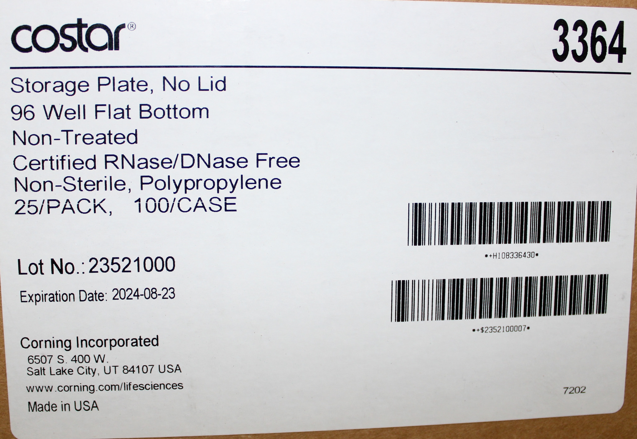 Costar 3364 96-Well Microplate High Binding Assay No Lid Clear 450uL