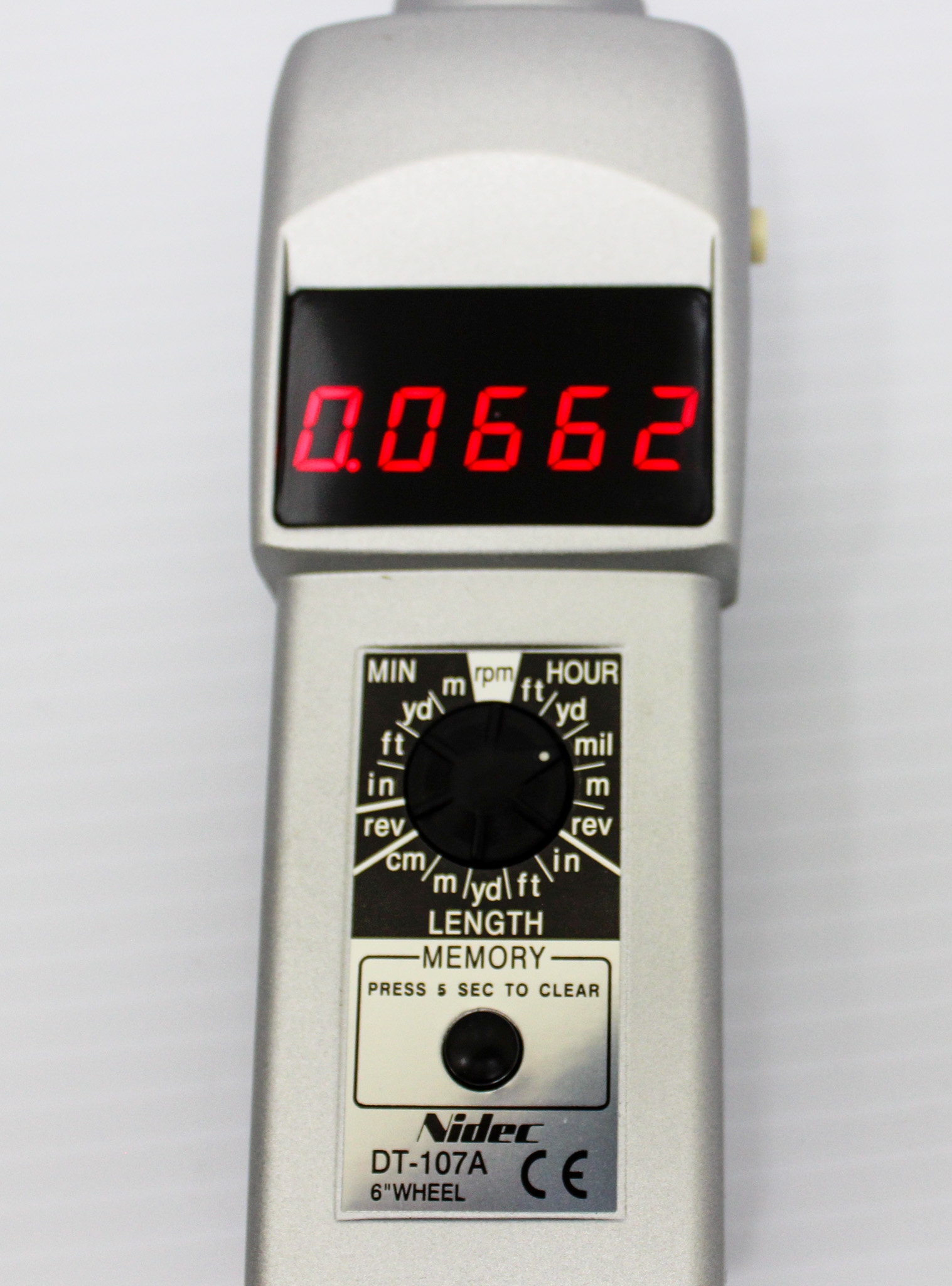 Nidec DT-107A Handheld Tachometer with Calibration Wheel and LED Display
