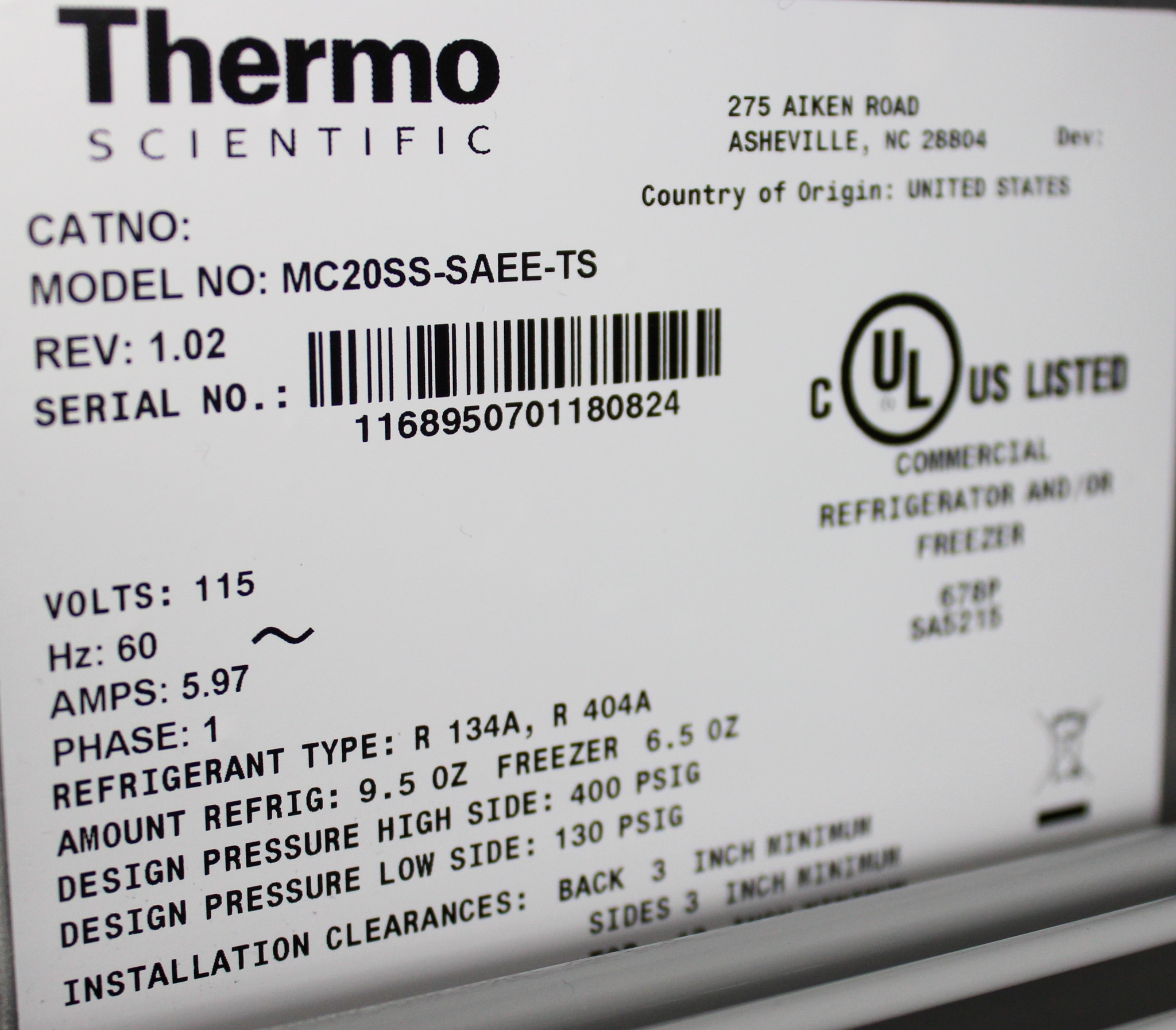 Thermo MC20SS-SAEE-TS Refrigerator Freezer Combo 20 cu ft -20 to 4C Dual System