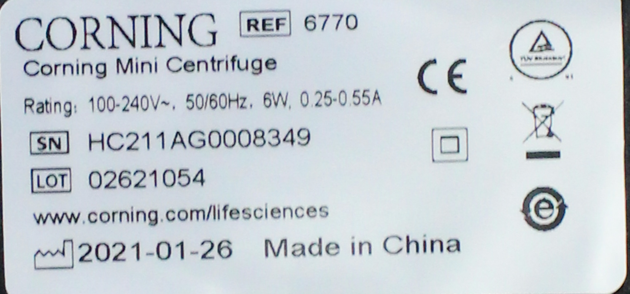 Corning 6770 Mini Microcentrifuge Benchtop 6000RPM Spin Downs Used