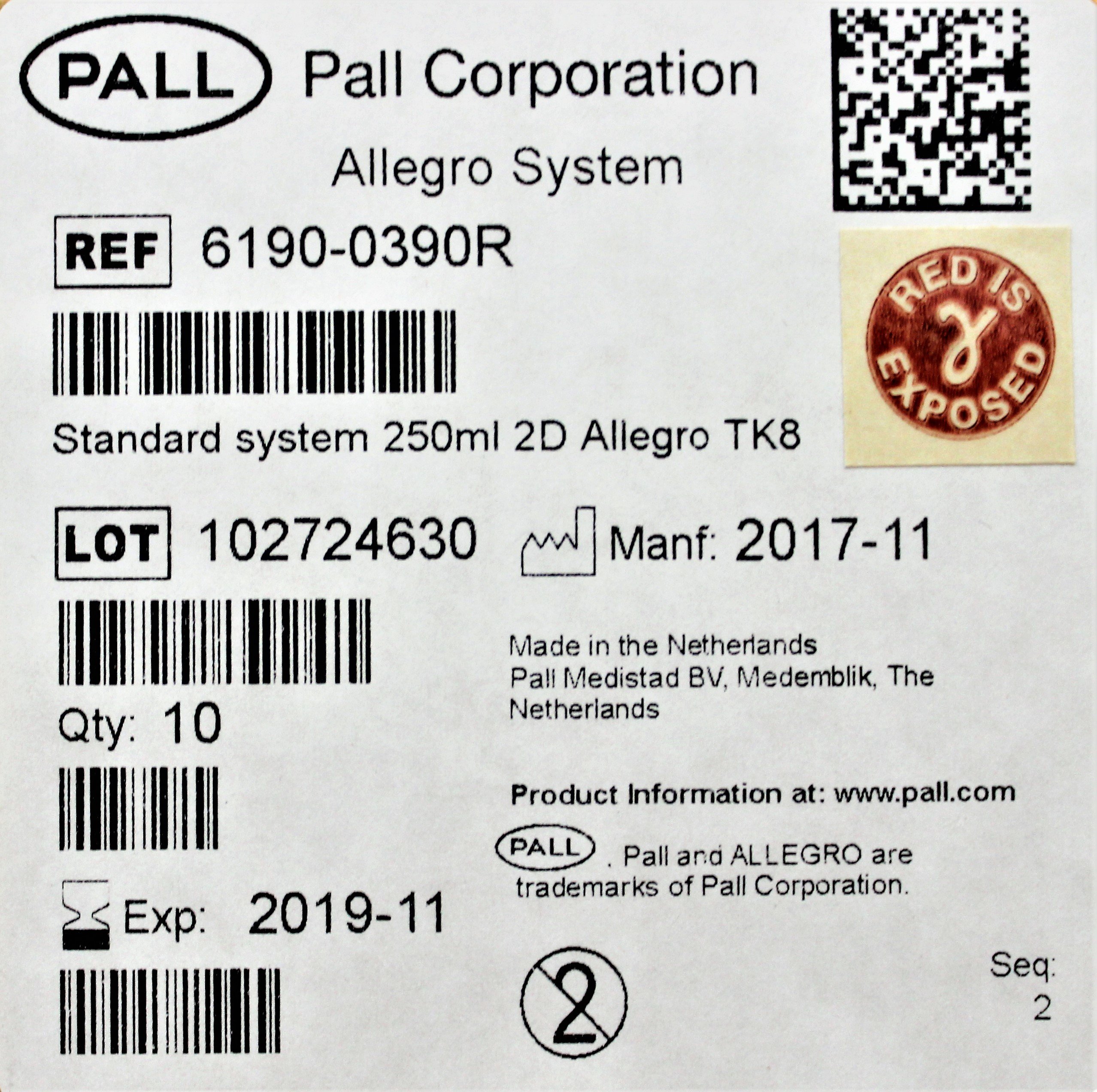 Pall Allegro System Bioreactor Accessory 250mL Medical Grade ADCF TK8